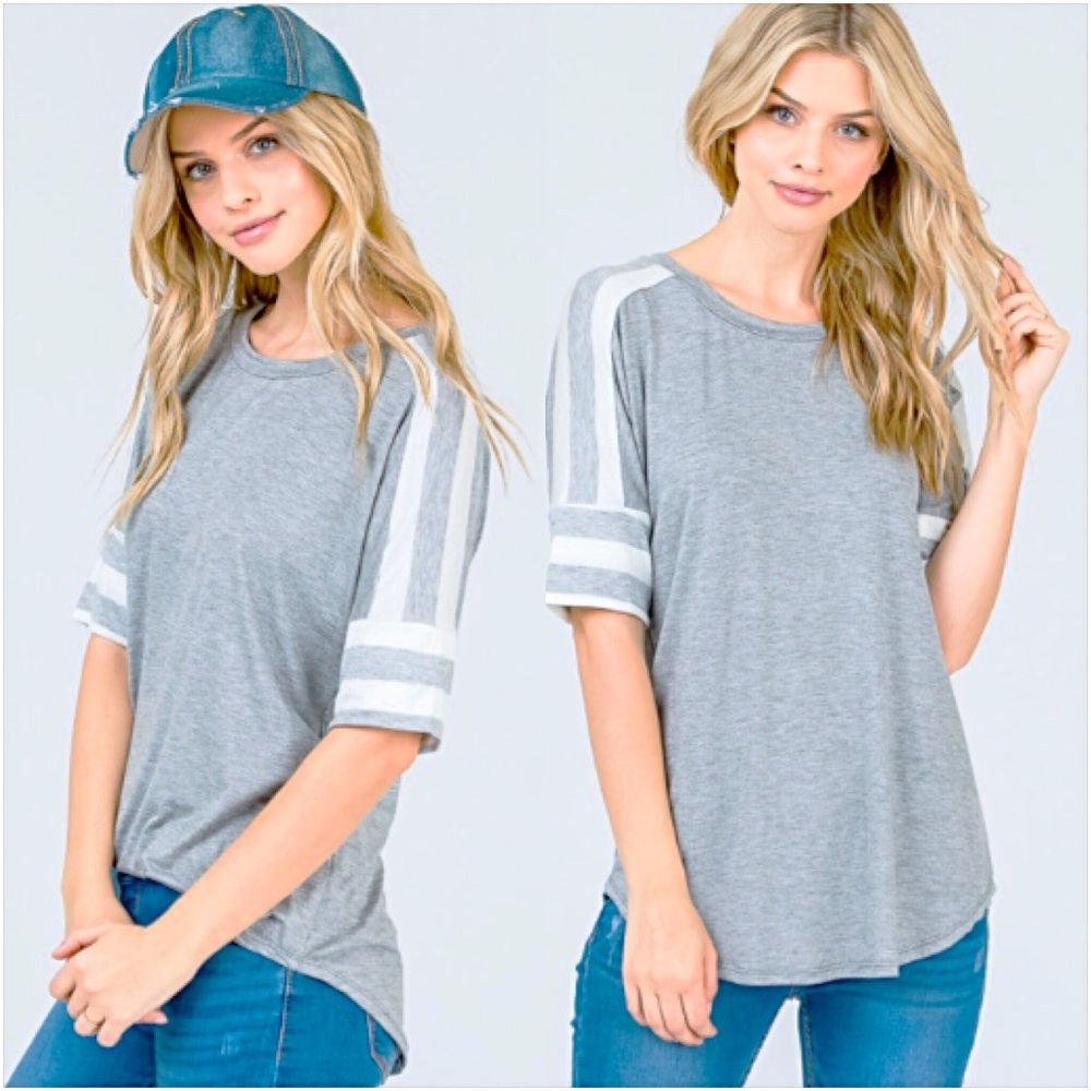 Cute Cozy Casual Striped Sleeve Tee Top SML - Picture 2 of 8